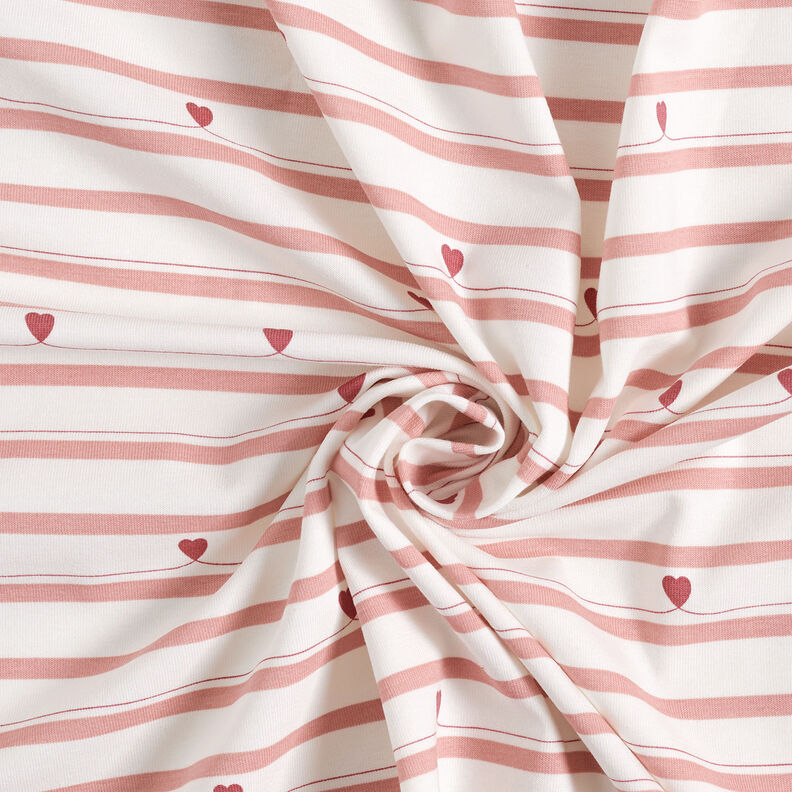 Tela de jersey de algodón Rayas y corazones – blanco lana/rosa antiguo,  image number 3