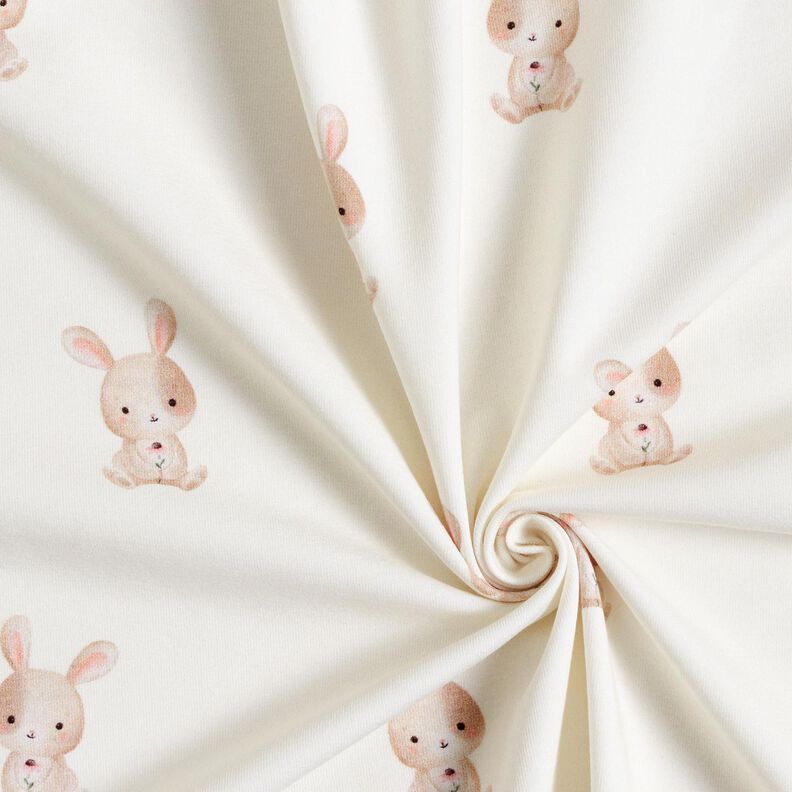 GOTS Tela de jersey de algod&oacute;n Conejo con flor Impresi&oacute;n digital &ndash; marfil,  image number 3