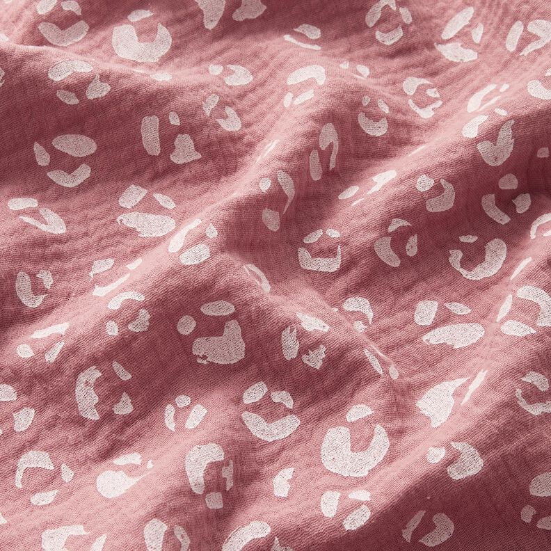 Muselina/doble arruga Patrón de leopardo grande – rosa viejo oscuro/blanco,  image number 2