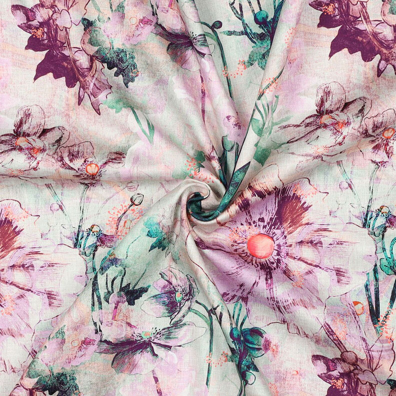 Satén de algodón Japenese Anemone | Nerida Hansen – naturaleza/lila pastel,  image number 4