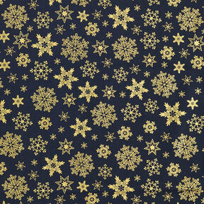 Tela de algodón Popelina Cristales de nieve – azul noche/dorado, 
