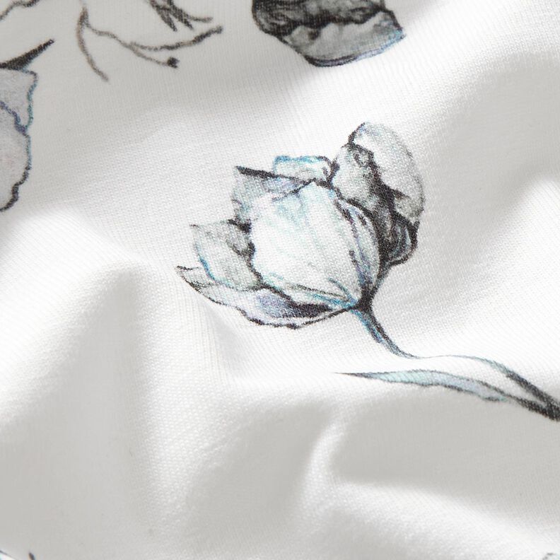 Tela de jersey de algodón Amapolas de dibujo a tinta Impresión digital – marfil/azul negro,  image number 2
