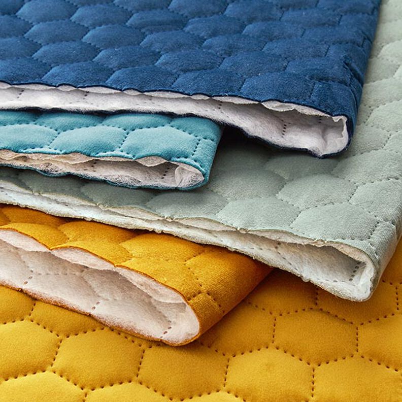 Tela de tapicería Terciopelo acolchado en diseño de panal – azul marino,  image number 6