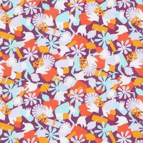 Tela de algodón Cretona Erizo y flores – uva/violeta pastel, 