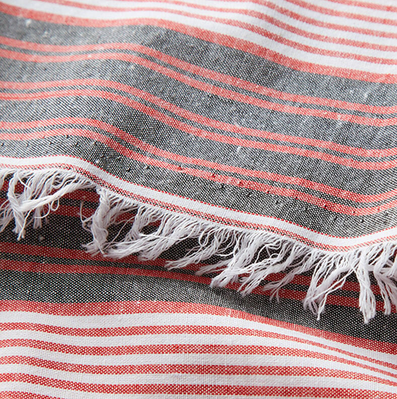 Mezcla de lino y algodón Rayas irregulares – blanco/rojo,  image number 5