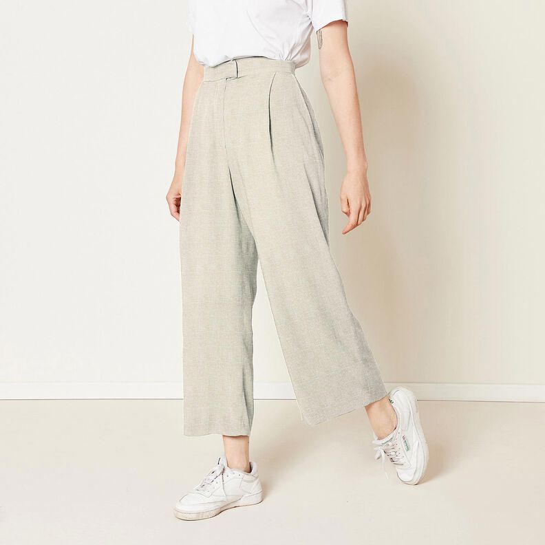 Mezcla de lino y algodón Rayas estrechas – beige oscuro/blanco,  image number 6