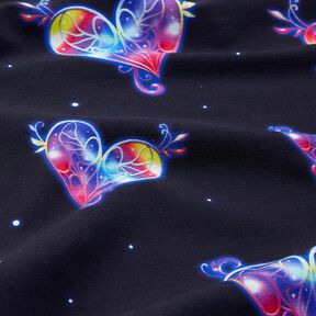Tela de jersey de algodón Corazones de colores | Glitzerpüppi  – azul noche/frambuesa, 