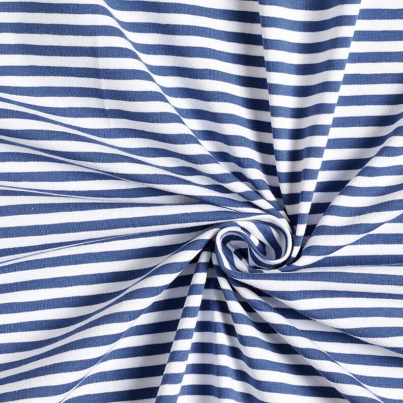 Tela de jersey de algodón Rayas delgadas – azul vaquero/blanco,  image number 4