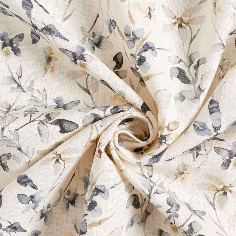 Mezcla de lino y algodón con flores primaverales tipo acuarela – blanco lana,  image number 4