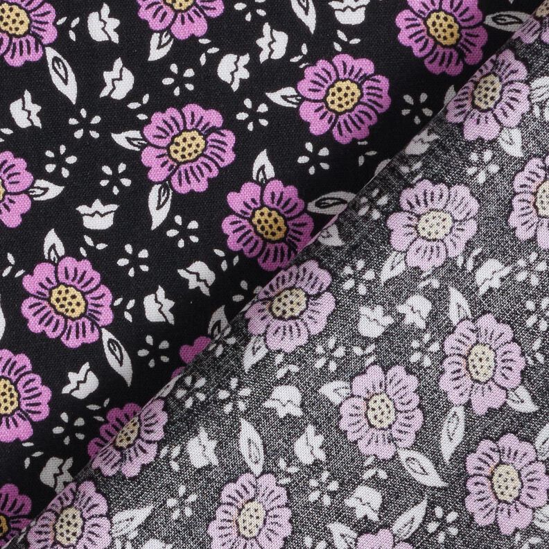 Tela de viscosa Mar de flores – negro/violeta pastel,  image number 4