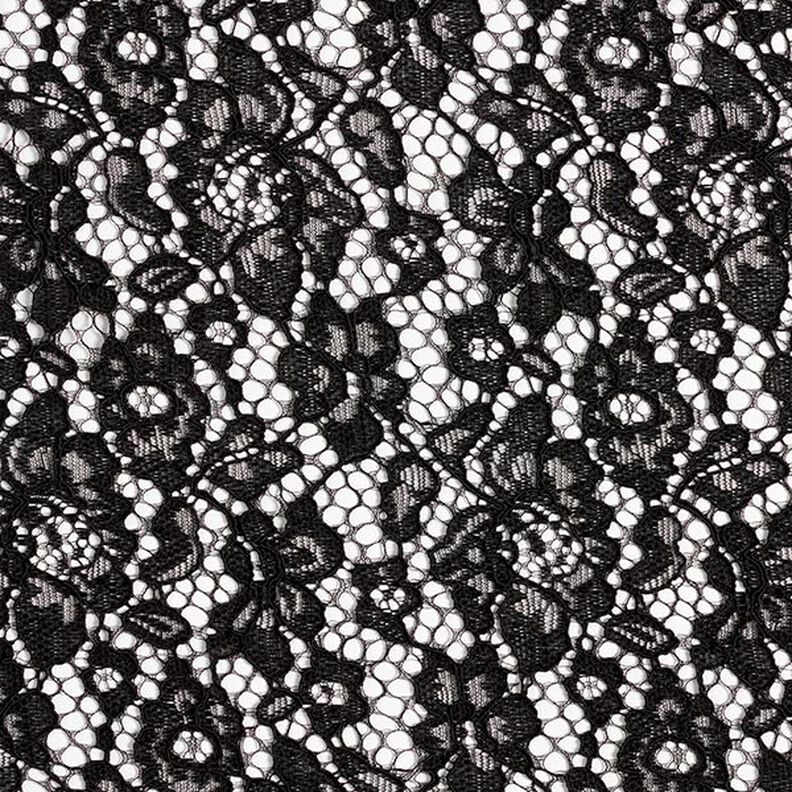 Tela de encaje con el borde curvado de doble cara Flores – negro,  image number 1