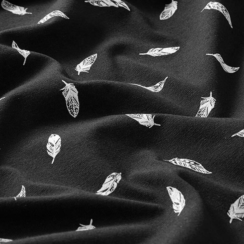 Tela de jersey de algodón Plumas – negro,  image number 2