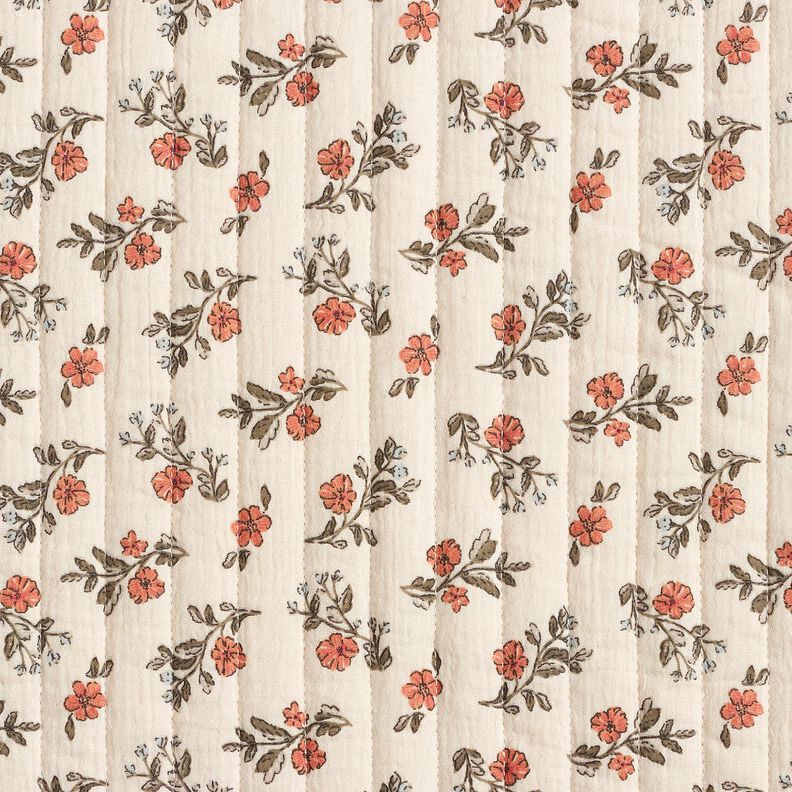 Muselina Tela acolchada Flores románticas – blanco lana/morado claro,  image number 1