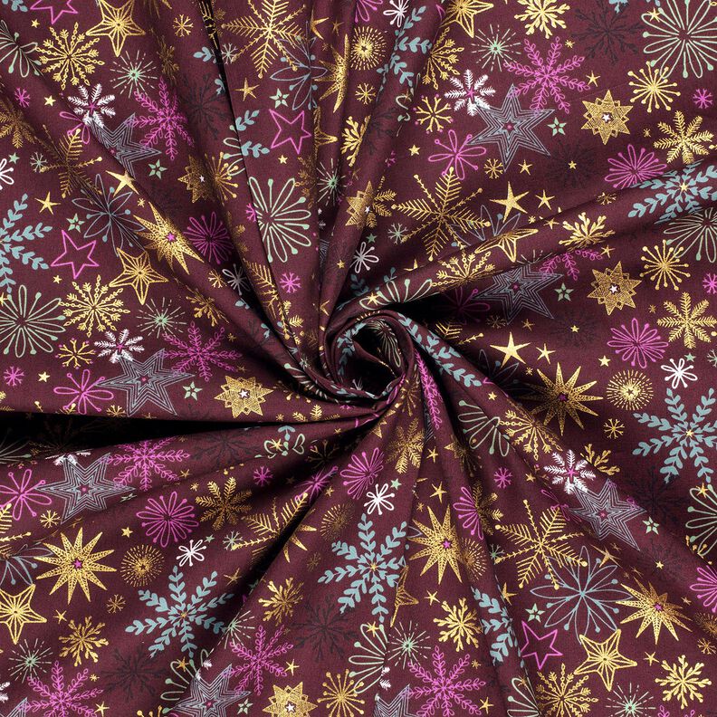 Tela de algod&oacute;n Popelina Mezcla de estrellas &ndash; burdeos/dorado,  image number 3