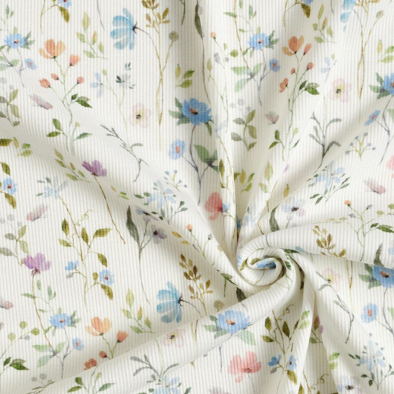 Jersey canelado Prado de flores de acuarela &ndash; marfil,  image number 3