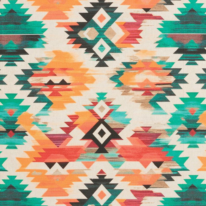 Tela decorativa Panama media Estampado étnico abstracto  – beige claro/verde esmeralda,  image number 1
