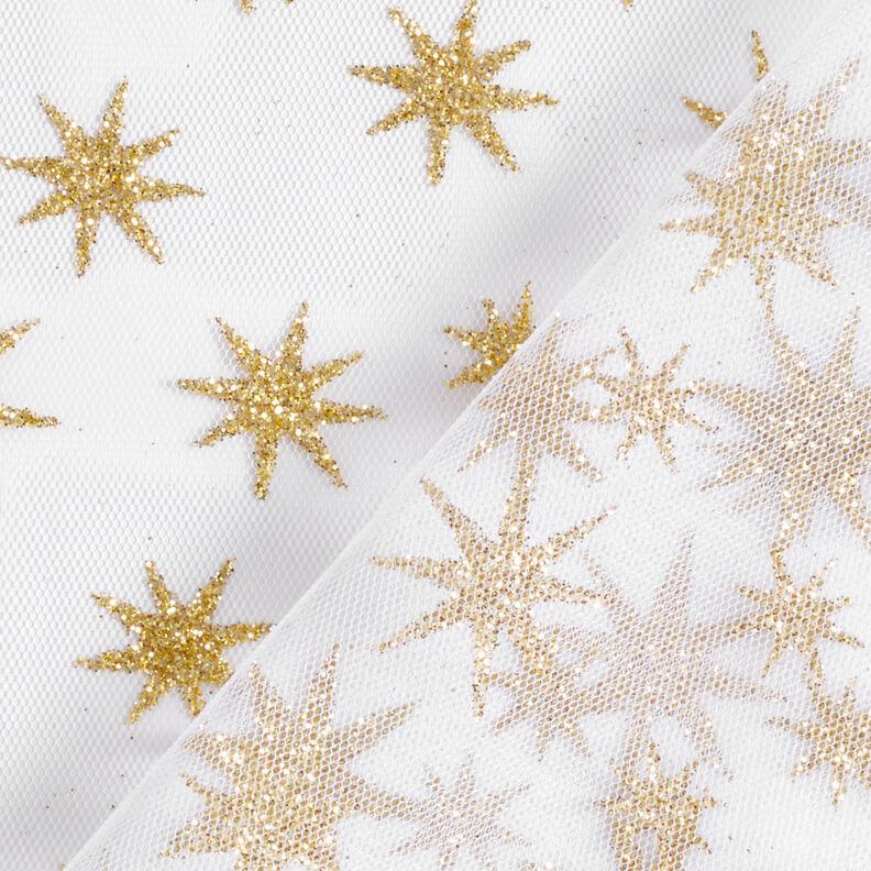 Tul con estrellas brillantes – blanco/dorado,  image number 4
