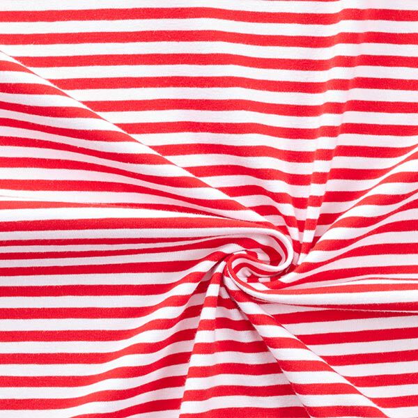 Tela de jersey de algodón Rayas delgadas – rojo/blanco,  image number 3
