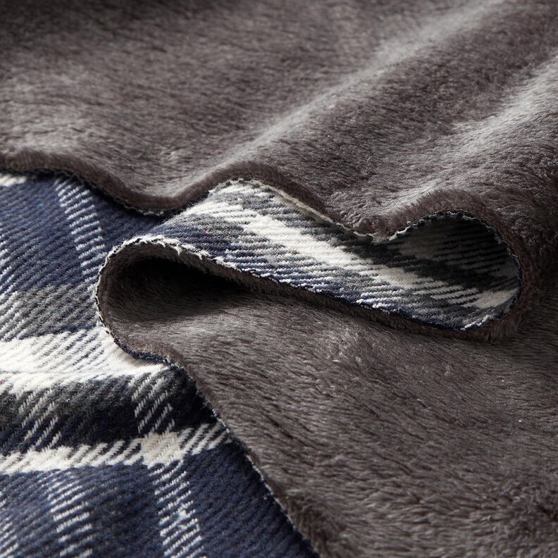 Tejido de abrigo con reverso de piel a cuadros – azul noche/gris pizarra,  image number 5