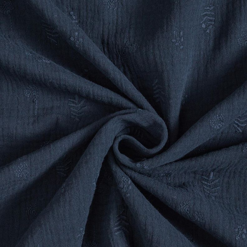 Muselina/doble arruga Flores y ramas bordadas – azul marino,  image number 3
