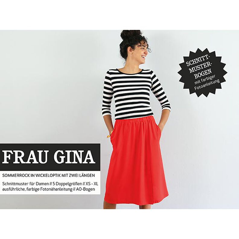 FRAU GINA - Falda de look cruzado con bolsillos laterales, Studio Schnittreif  | XS -  XL,  image number 1