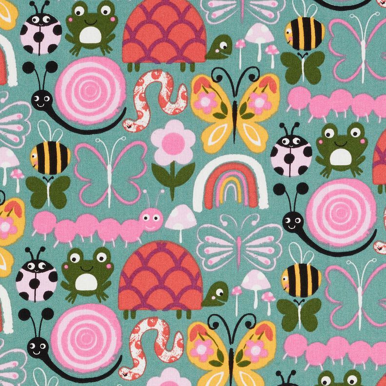 Tela de algodón Cretona Mariposas y abejas – Eucalipto/rosa,  image number 1