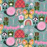 Tela de algodón Cretona Mariposas y abejas – Eucalipto/rosa,  thumbnail number 1