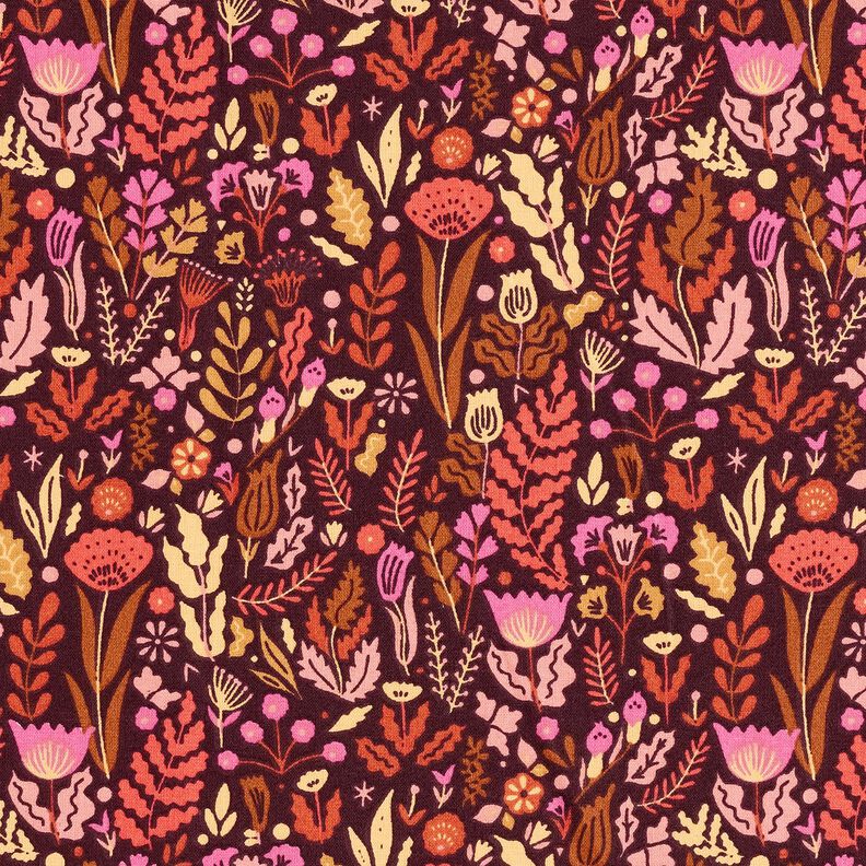 Tela de algodón Cretona Flores silvestres – merlot/púrpura,  image number 1