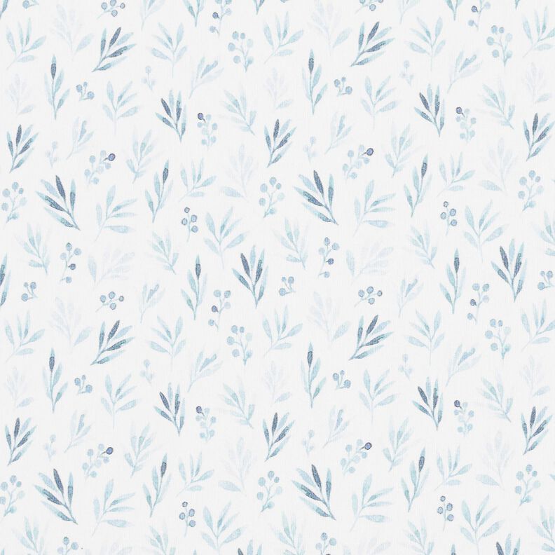 Tela de jersey de algodón Delicadas ramas y flores de acuarela Impresión digital – marfil/azul,  image number 1
