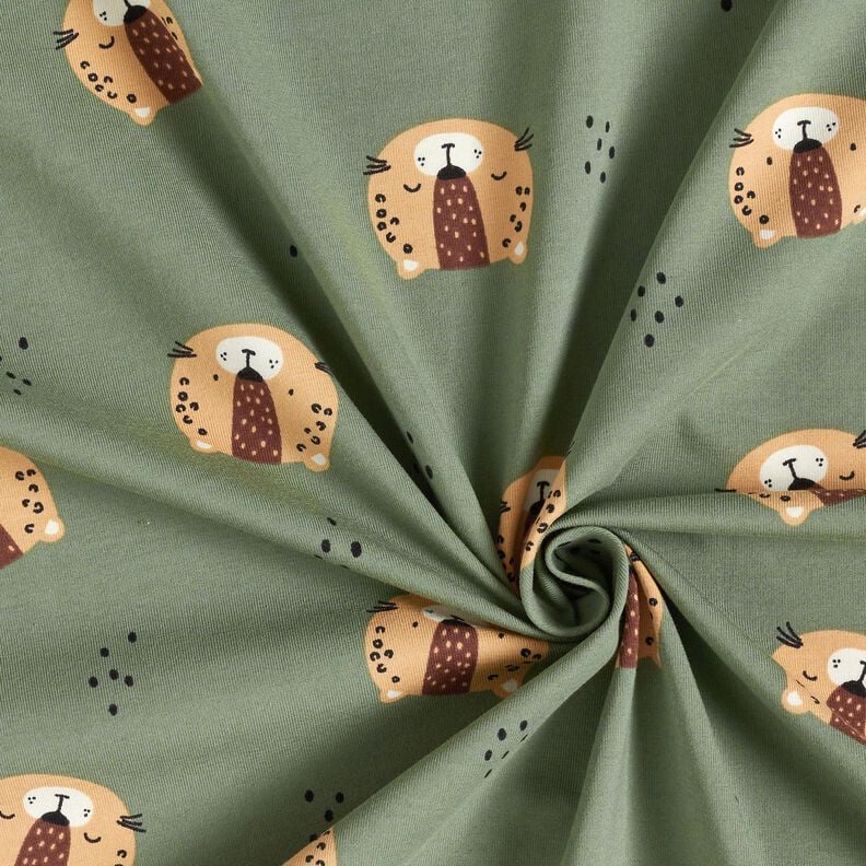 Tela de jersey de algodón Caras de leopardo  – pino,  image number 3