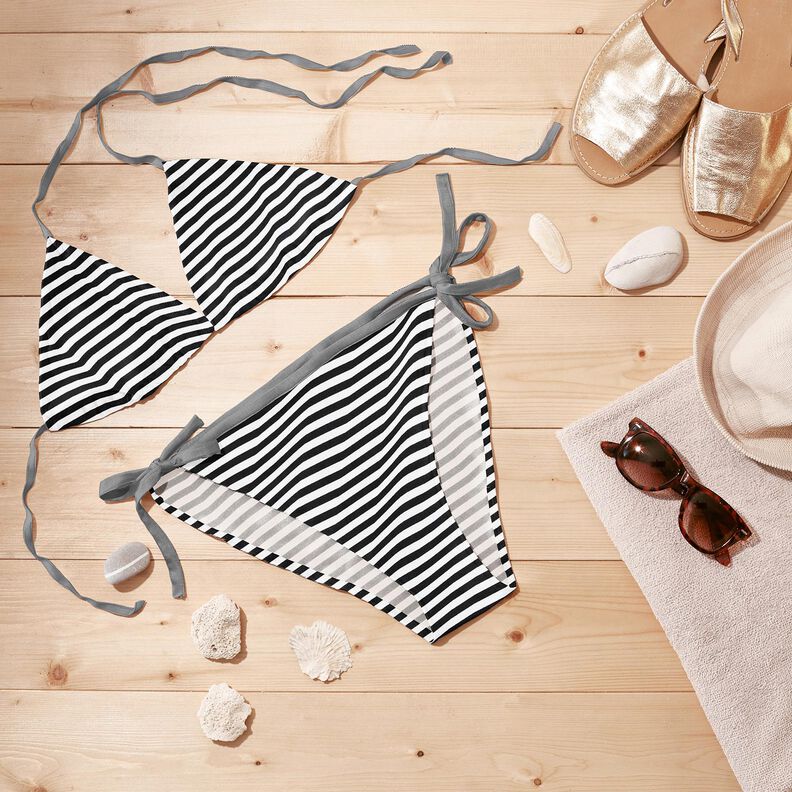 Tejido de bañador con rayas estrechas – negro/blanco,  image number 6