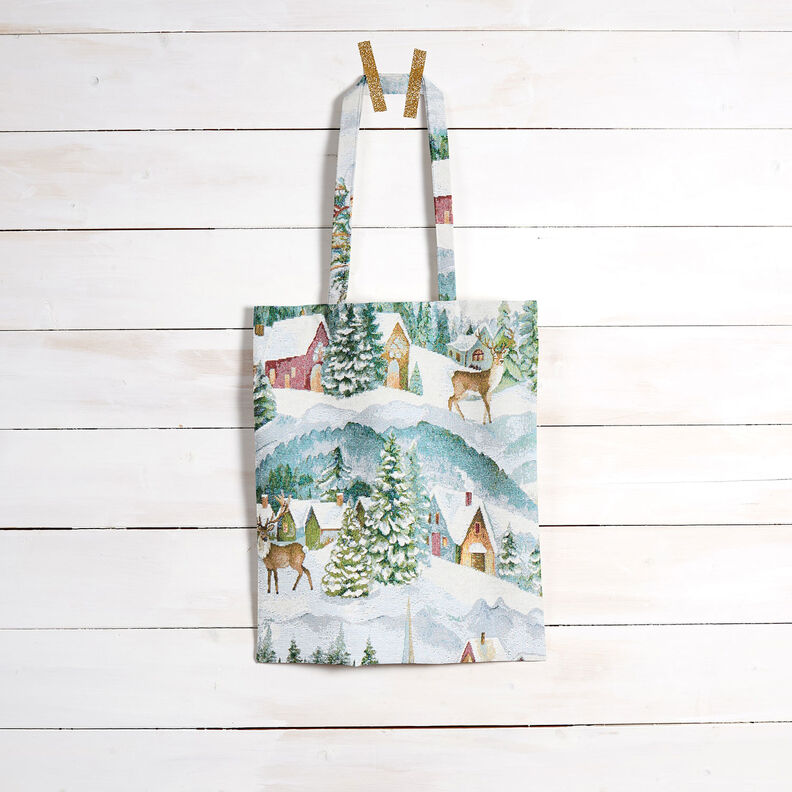 Tela decorativa Tapiz Paisaje invernal – marfil/turquesa claro,  image number 7