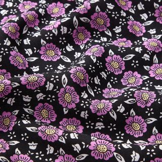 Tela de viscosa Mar de flores – negro/violeta pastel, 