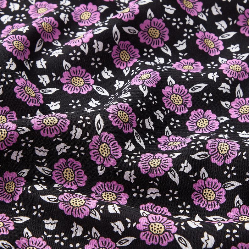 Tela de viscosa Mar de flores – negro/violeta pastel,  image number 2