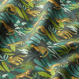 Tela decorativa Popelina de algodón Leopardos en la jungla – verde/amarillo, 