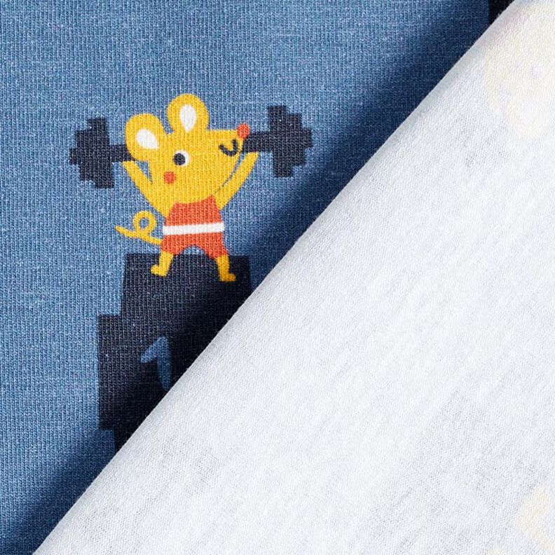 Tela de jersey de algodón Animales de fitness | PETIT CITRON – azul metálico,  image number 7