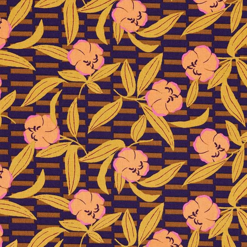 Tela decorativa Panama media Flores coloridas &ndash; berenjena/naranja claro,  image number 1