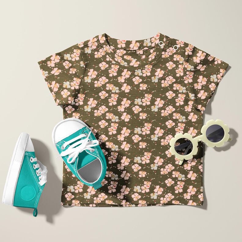 Tela de jersey de algod&oacute;n Florecitas delicadas &ndash; caqui,  image number 5