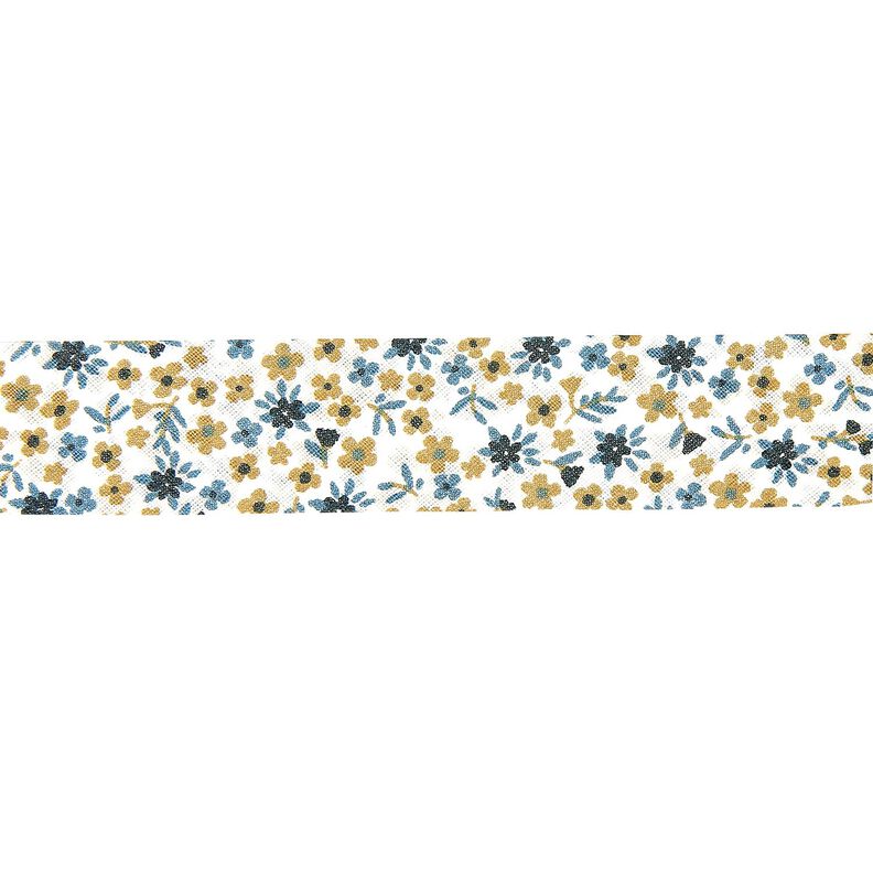 Cinta al biés flores pequeñas [20 mm] – azul marino,  image number 1