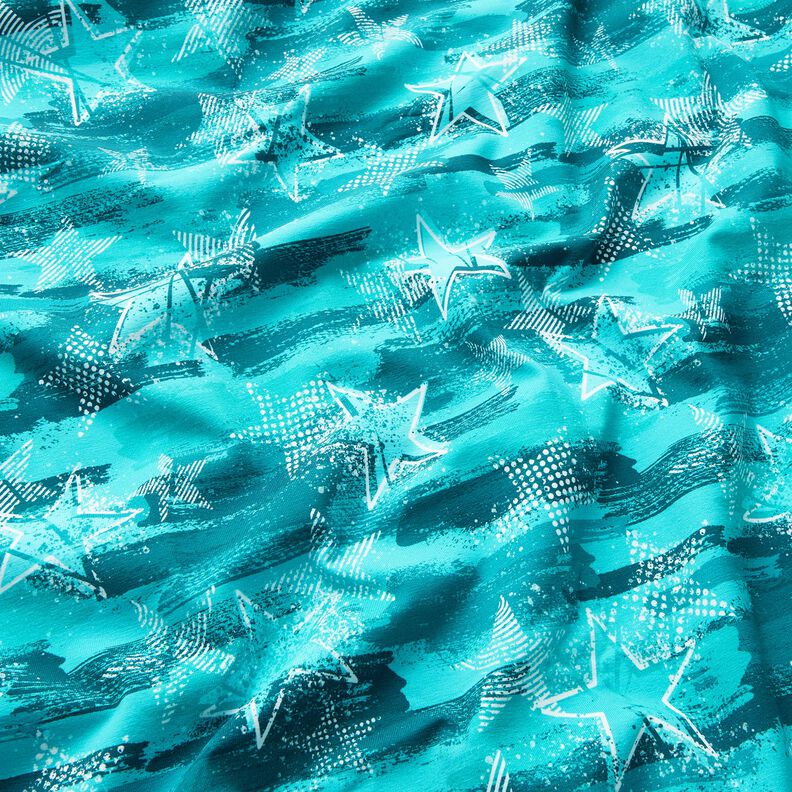 Felpa francesa veraniega Variaciones de estrellas | Glitzerpüppi – azul agua,  image number 1