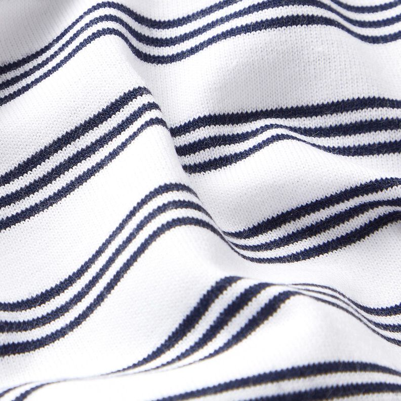 Tela de jersey de algodón Rayas irregulares – blanco/azul marino,  image number 2