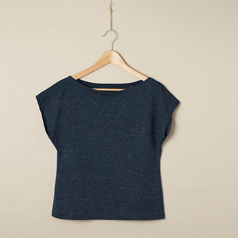 Tela de jersey mezcla de lino y algodón Uni – azul marino,  image number 6