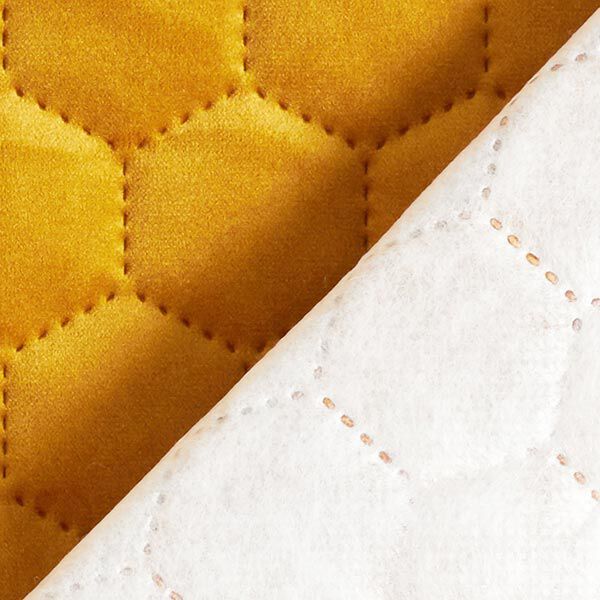 Tela de tapicería Terciopelo acolchado en diseño de panal – mostaza,  image number 4