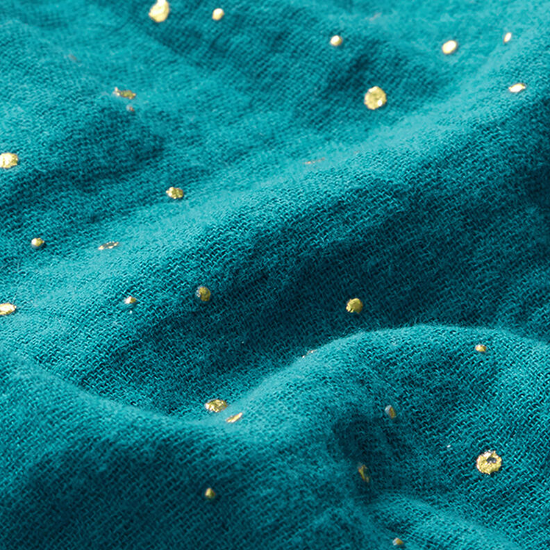 Muselina de algodón con manchas doradas dispersas – petroleo/dorado,  image number 2