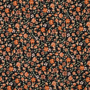 GOTS Tela de jersey de algodón Flores de otoño Impresión digital – negro/naranja melocotón, 