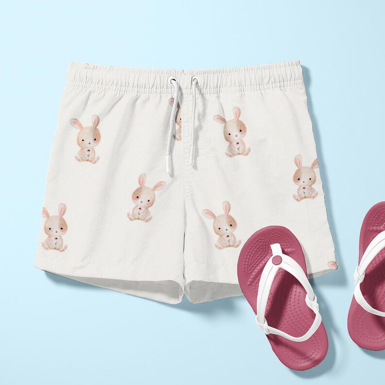 GOTS Tela de jersey de algod&oacute;n Conejo con flor Impresi&oacute;n digital &ndash; marfil,  image number 5