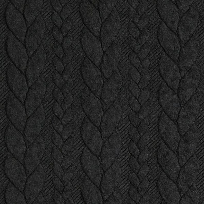 Tela de jersey jacquard Cloqué Punto trenzado – negro,  image number 1
