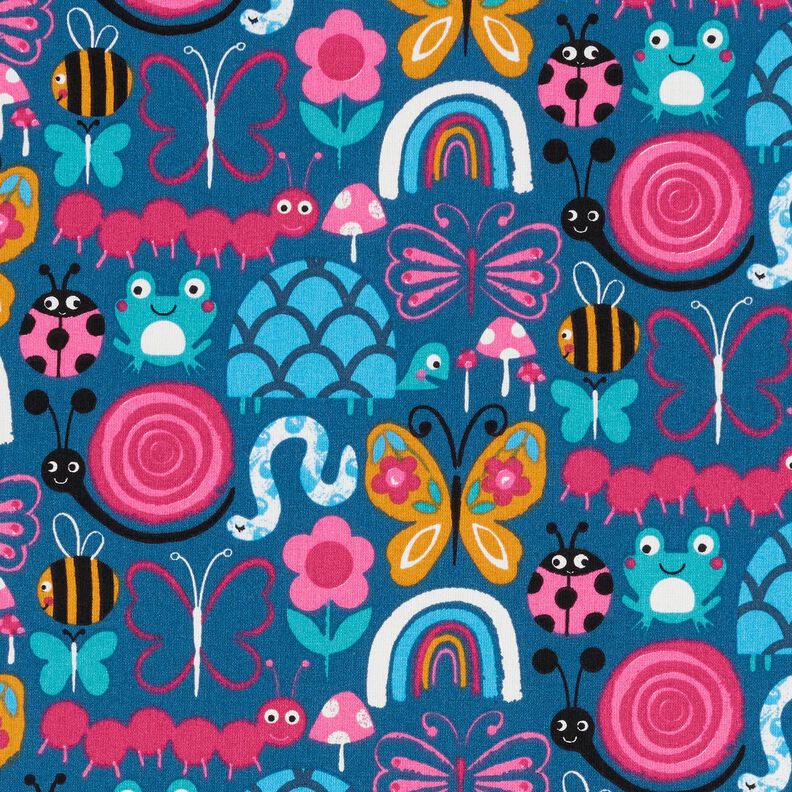 Tela de algodón Cretona Mariposas y abejas – azul océano/rosa intenso,  image number 1