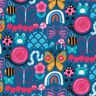 Tela de algodón Cretona Mariposas y abejas – azul océano/rosa intenso,  thumbnail number 1