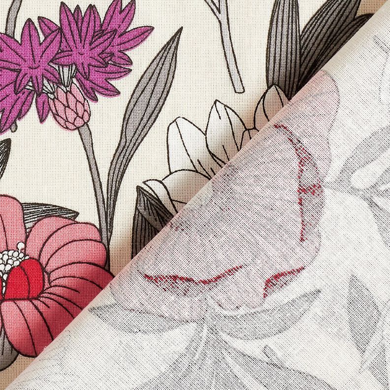 Tela de algodón Cretona Flores coloridas – uva/naturaleza,  image number 4